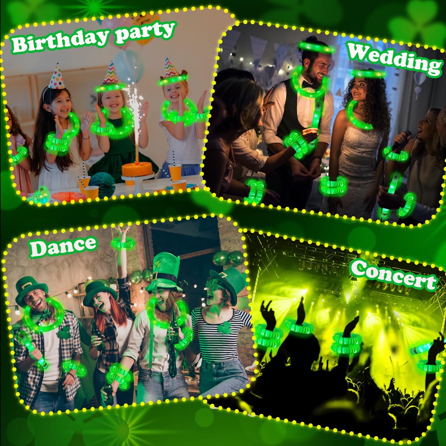 Kannove 12-24 PCS Green Glow Sticks Party Favors Supplies for Kids,4th of July LED Light up Pop Tubes for Toddlers,Neon Necklaces Bracelets Accessories,Glow Birthday Dance Camping Party Decorations