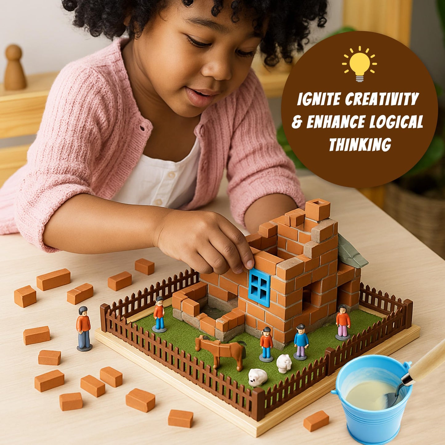 ROHSCE Brick and Mortar Construction Set, DIY House Building Kit for Kids, Realistic Mini Bricks STEM Building Toy, Creative Engineering Toy for Boys and Girls