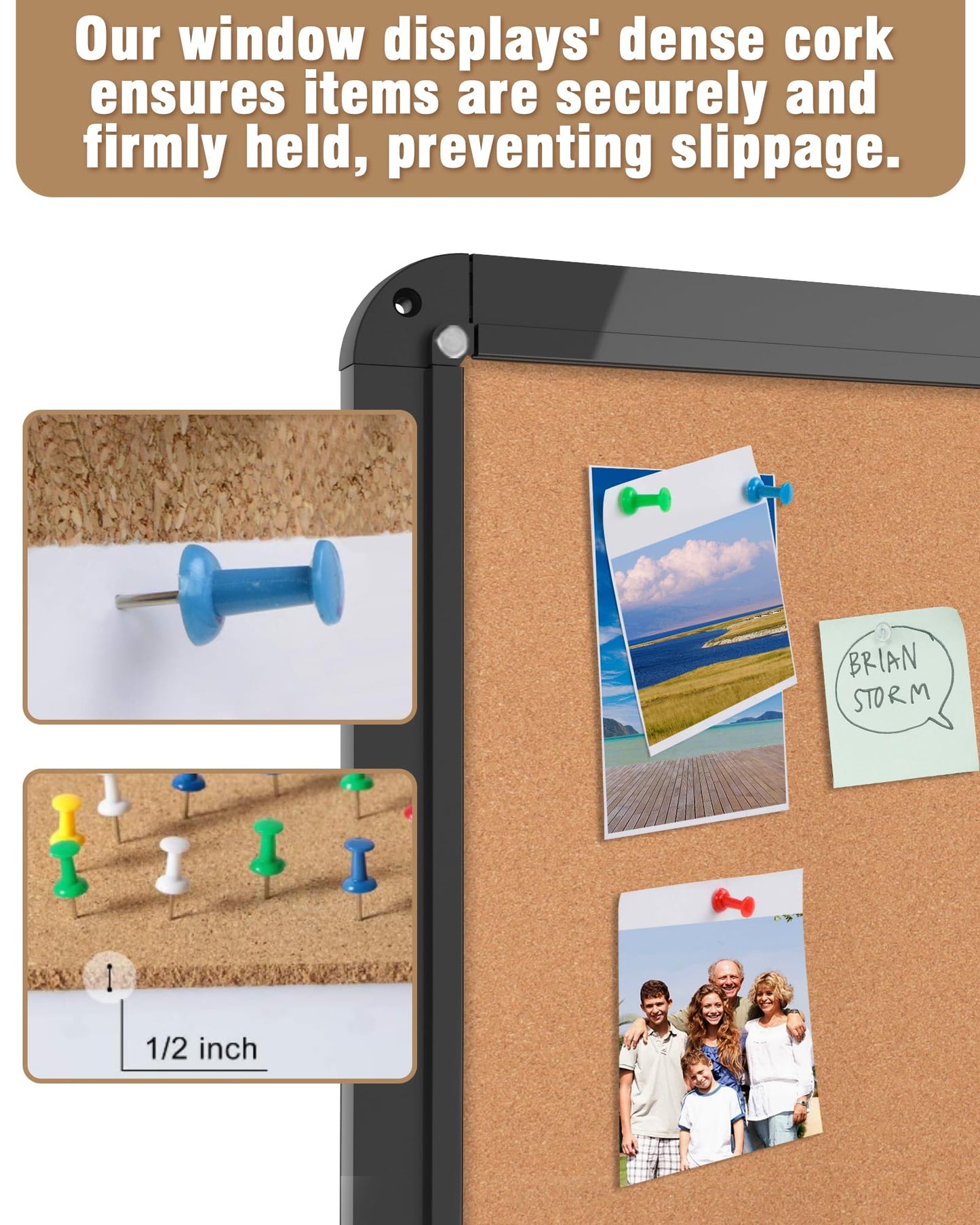 Mifuro 36"x24" Enclosed Bulletin Board, Lockable Weather-Resistant Aluminum Cork Noticeboard for School & Office, Black Frame w/Cork