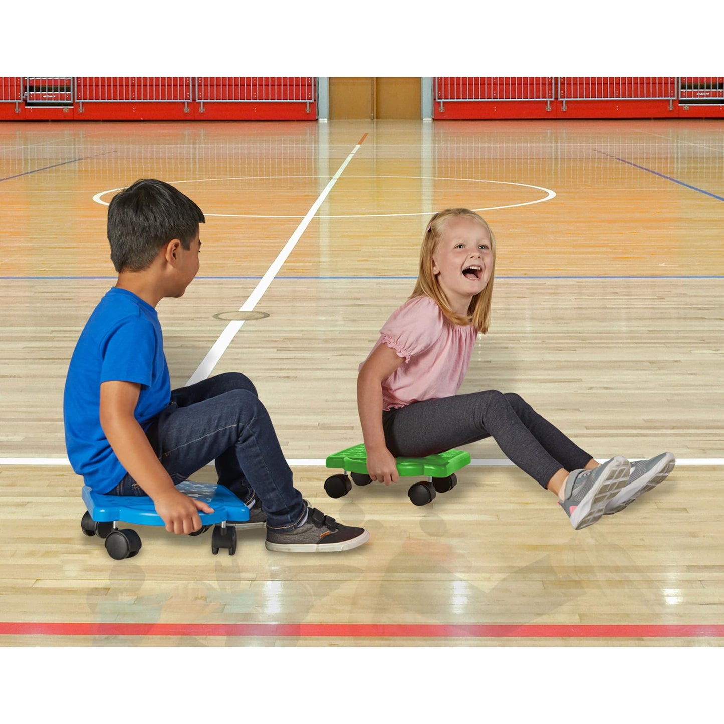 hand2mind Green Indoor Scooter Board with Handles, Sit Down Floor Scooter, Gym Activities for Kids, Indoor Sport Recess Games, Physical Education Equipment, Gross Motor Toys