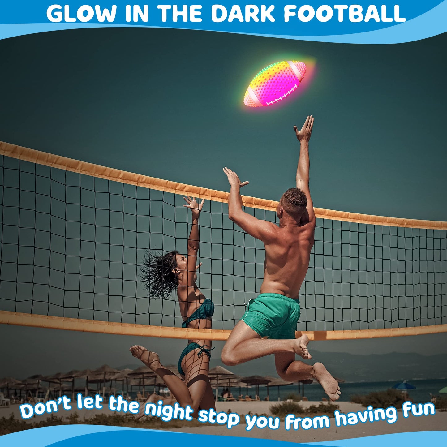 Enhon Water Football for Pool Toys, 9.6 Inch Glow in The Dark Football, Play Pool Diving Games, Waterproof Ball for Underwater Game Party, Outdoor Beach Games for Adults and Family, Rainbow
