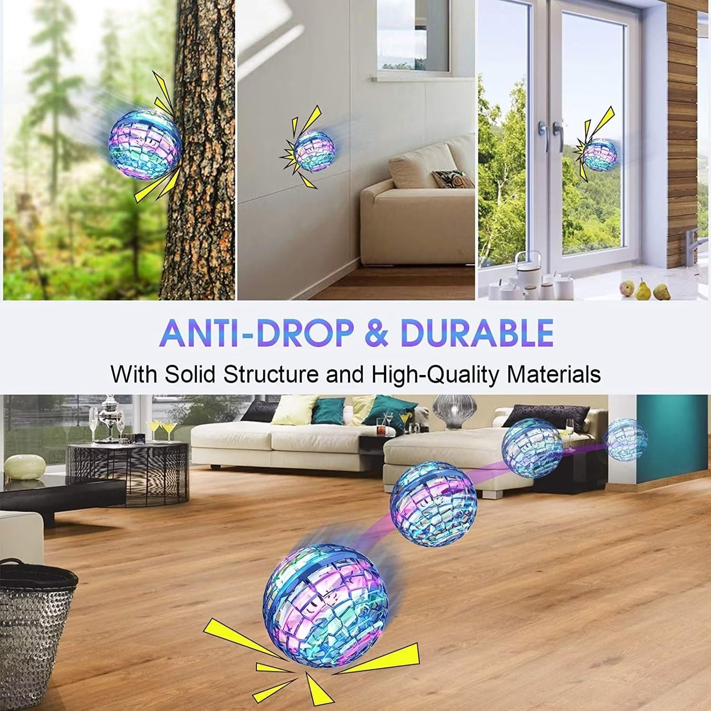 ATHLERIA Blue+Pink Flying Orb Ball with a Magic Wand,Cool Gadgets LED Light Up Toy Glow in The Dark,Hand Operated Drones for Kid,Birthday Gift for Kids Toys for Boy Girl Age 6 7 8 9 10