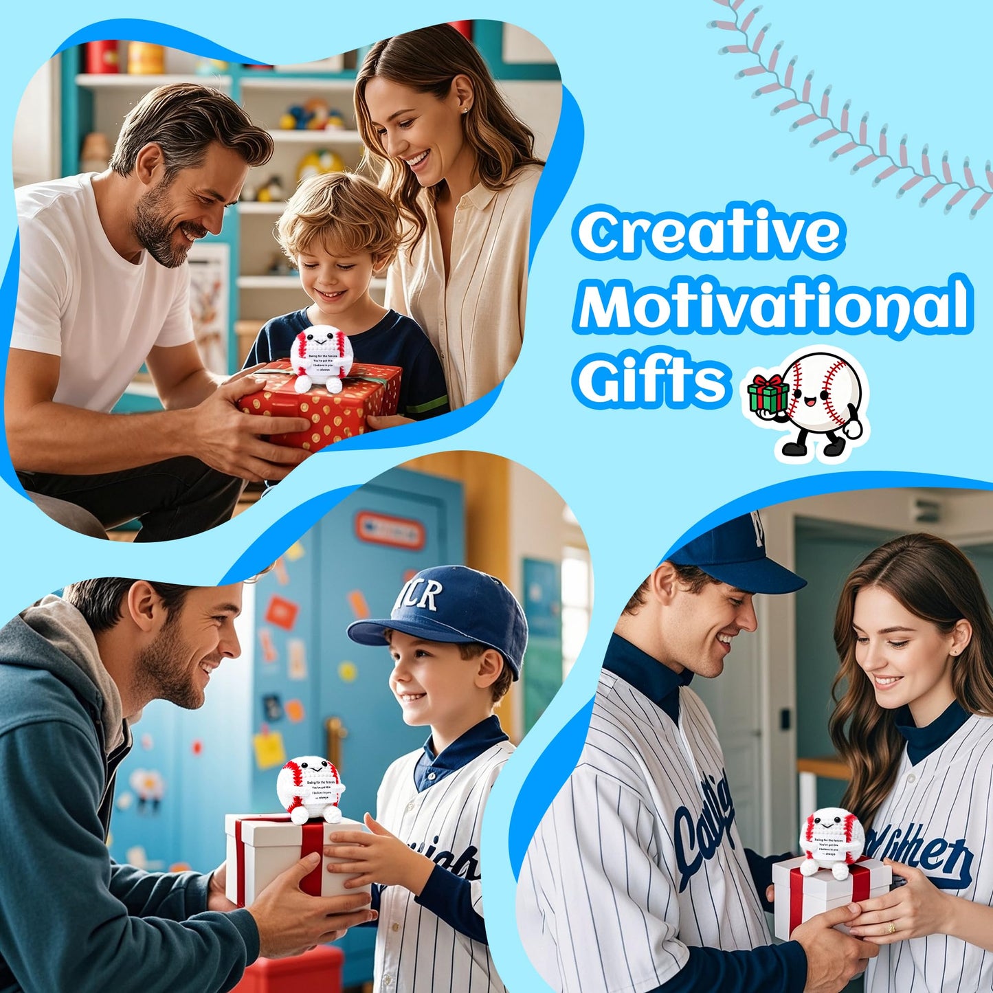 OkiyiD Mini Funny Positive Gifts Baseball, Knitted Wool Baseball Crochet Toy with Positive Card, Creative Cute Emotional Support Cheer Up Keepsake Gift for Kids Boys Men College Temmate