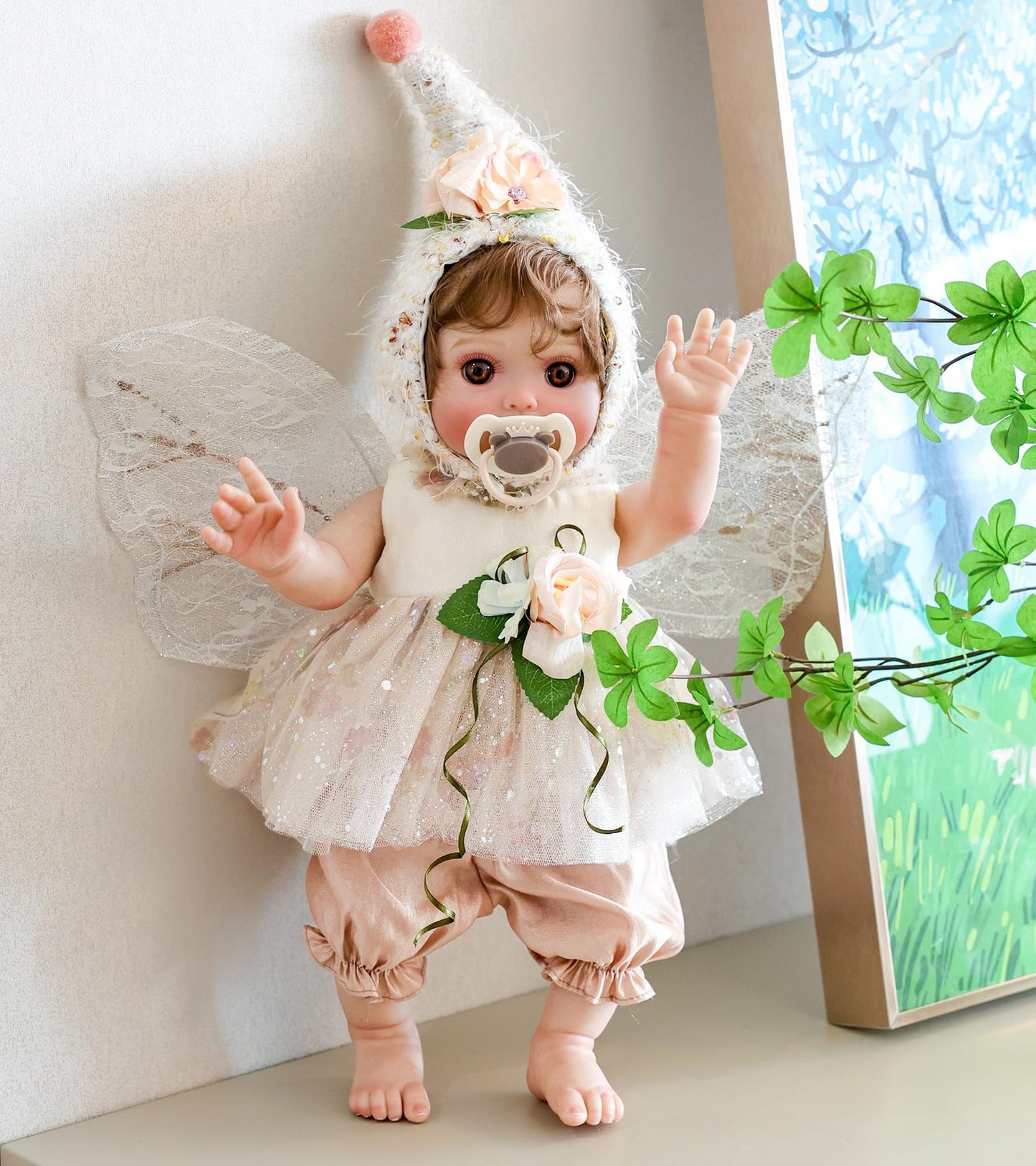 Cloveray Baby Doll, 18 Inch Reborn Baby Dolls – Realistic Lifelike Blush Fairy Newborn Girl Doll, Real Life Baby Dolls with Accessories, Gift for 3+ Year Old Girls, Pretend Play & Collection