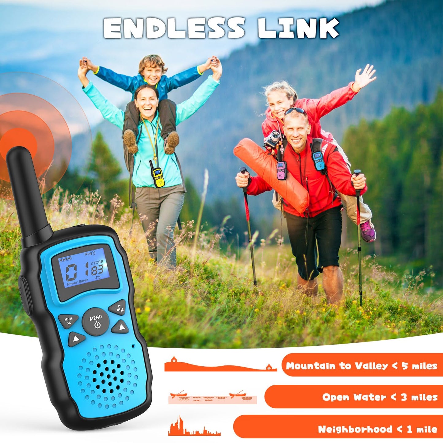 Wishouse Walkie Talkies for Kids Rechargeable with USB Charger 6000mAh Battery,Outdoor Camping Games with Flashlight Lanyard,Toys for Girls,Halloween Xmas Birthday Gift for Children 2 Pack Red Blue