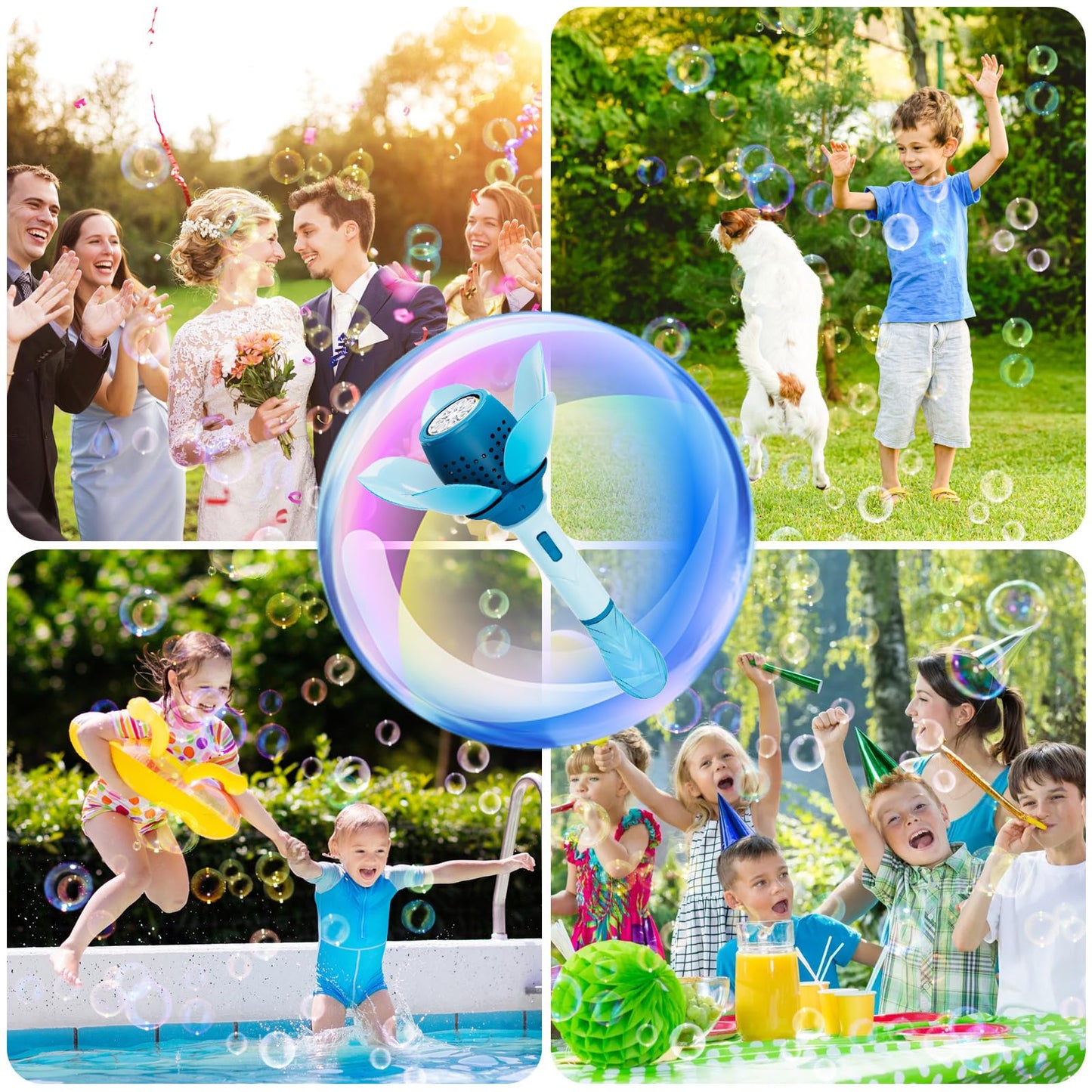 Panamalar Electric Bubble Wand for Kids, Automatic Bubble Machine 10000+ Bubbles Per Minute with Battery/Lights/120ml Solution, Light Up Flower Bubble Wand Bubble Toys for Summer Outdoor Party Wedding