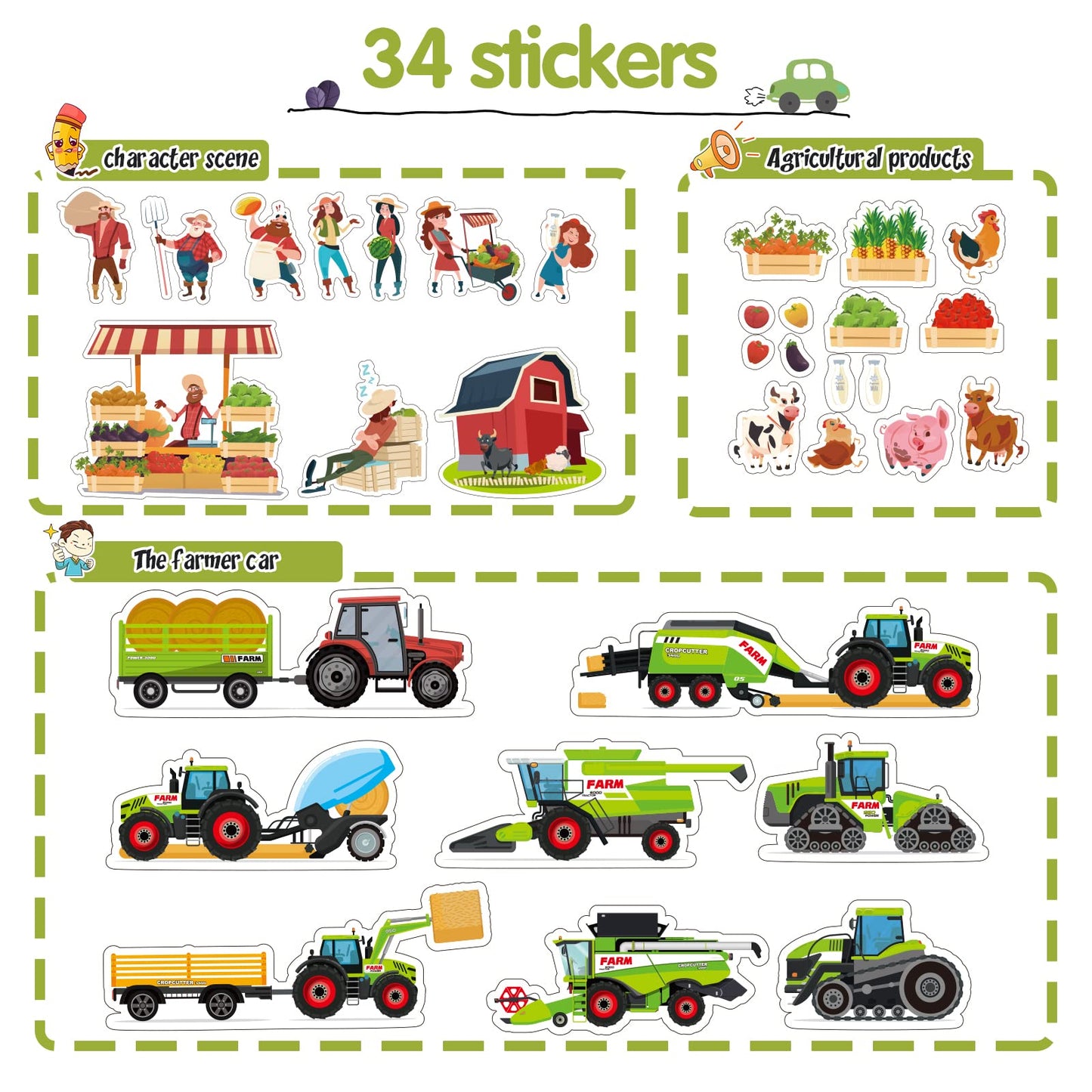 Oriate Kids Farm Toys Realistic Tractor Vehicle Playset, Diecast Car Set Educational Mini Farm Animals with Flatbed Trailer, Birthday Gift for Children 3 Year Old