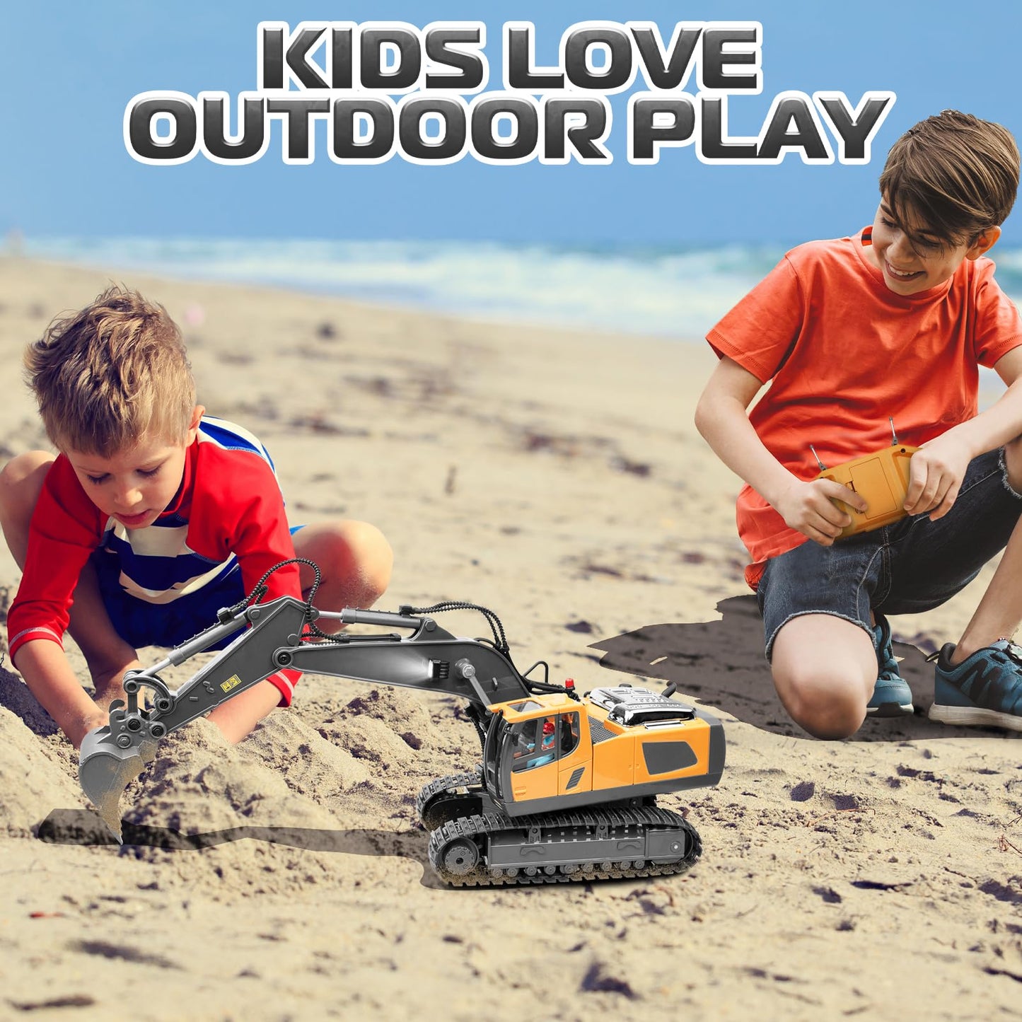 Samtop Remote Control Excavator Toys, 11 Channel 1:20 RC Construction Vehicles, 680° Rotation Car Toys for 6 7 8 9 10 Year Old Boys Kids, RC Truck Digger Toys Christmas 3 4 5 Birthday Gifts