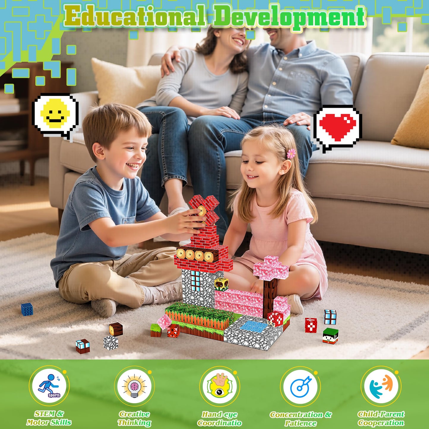 Hltyigr 150PCS Magnetic Blocks, Magnetic Building Blocks, Magnet Blocks Cubes, STEM Educational Stacking Magnet Toy for Kids Ages 3 4 5 6 7 8 9 10 11 12, Birthday Gifts for Boys, Girls - Forest World