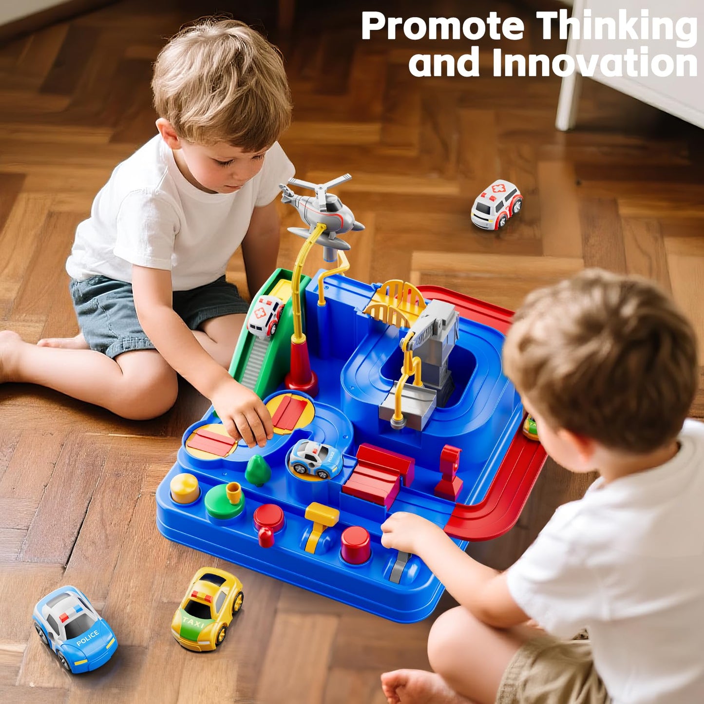 KIZONLY Car Race Track for Kids Ages 3+, Kids Car Toys for 3 Year Old Boys, Race Track for Toddlers 3+, City with 3 Small Cars and Helicopter, Educational Birthday Gifts
