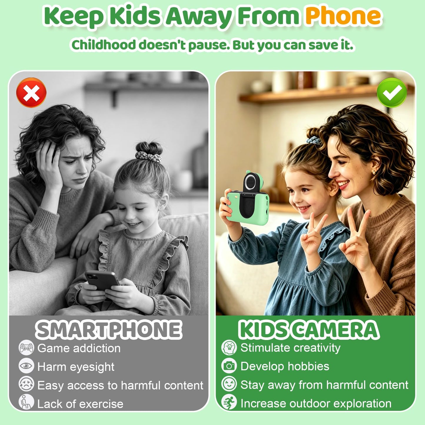 Makolle Kids Camera, Birthday Gifts for Boys and Girls Age 3-8,Video Recorder for Kids 8-12,Childrens Digital Camcorder for vlogging Portable Kids Selfie Camera with 32GB SD Card Green