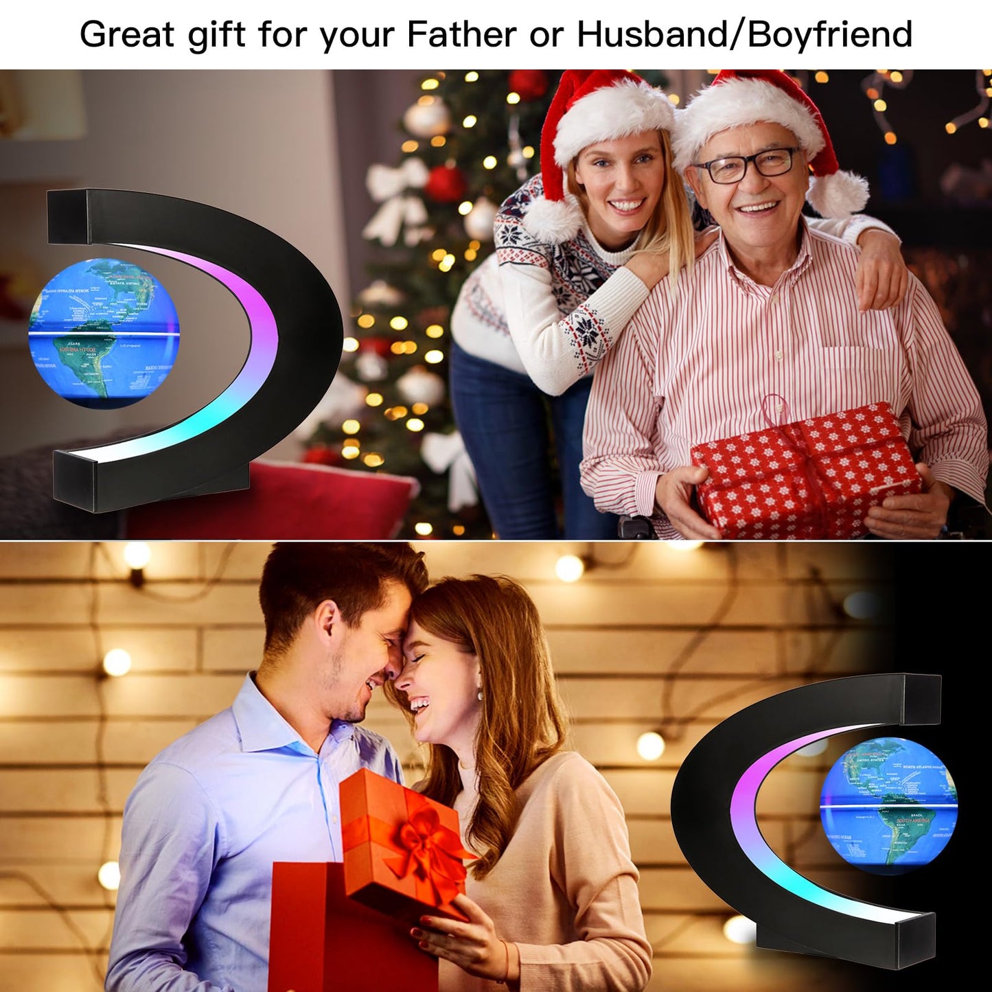 Gresus Upgraded Magnetic Levitation Floating Globe with C Shape Base, Floating World Map Globe with LED Lights, Great Fathers Students Business Boyfriend Birthday Gift for Home Desk Decoration ( will light up)