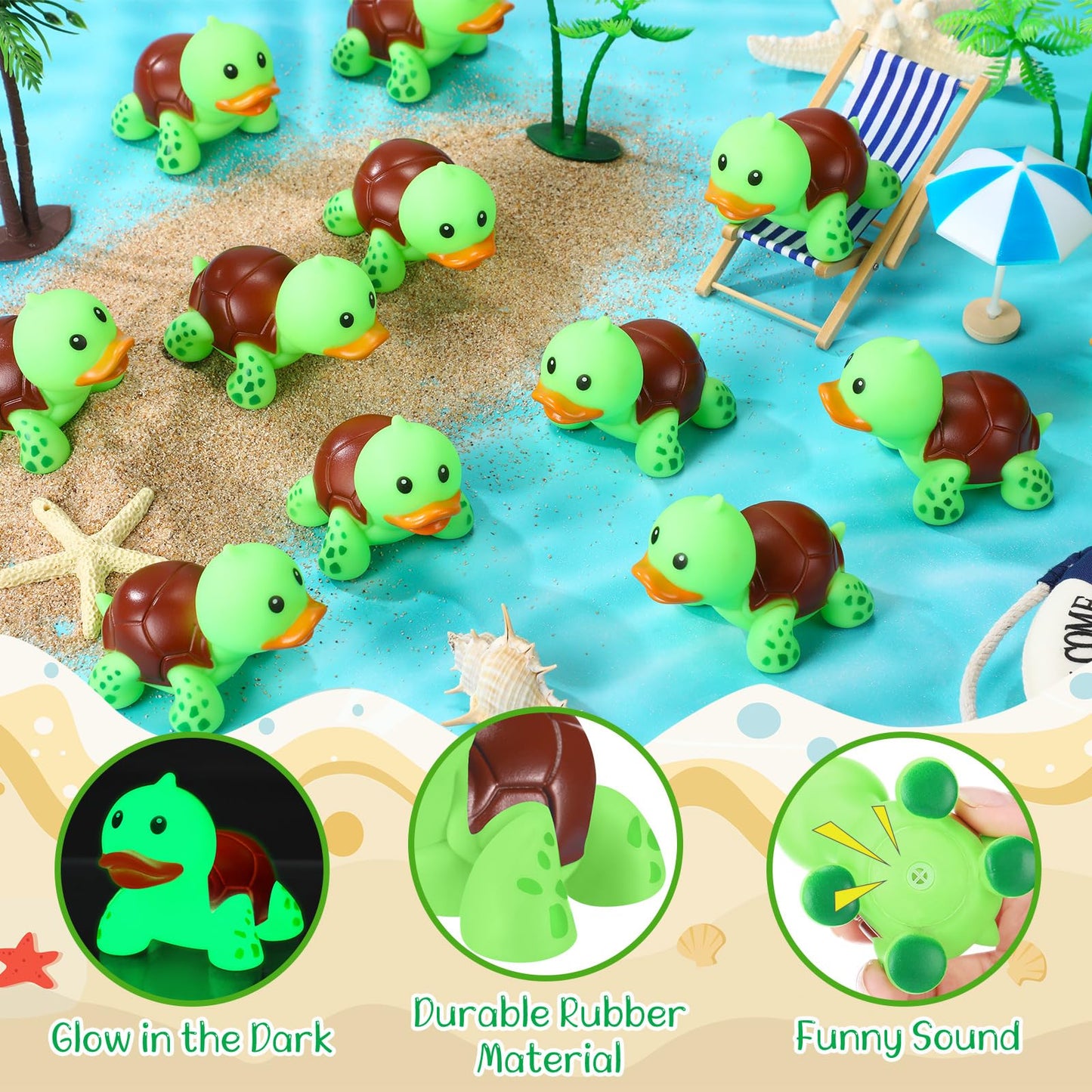 HyDren 50 Pcs Rubber Turtle Duck Glow in The Dark Cute Duck Bulk Mini Squeaky Rubber Toys Floating Bathtub Favors Gifts for Sea Carnival Valentine's Day Beach Party Decor(Green)