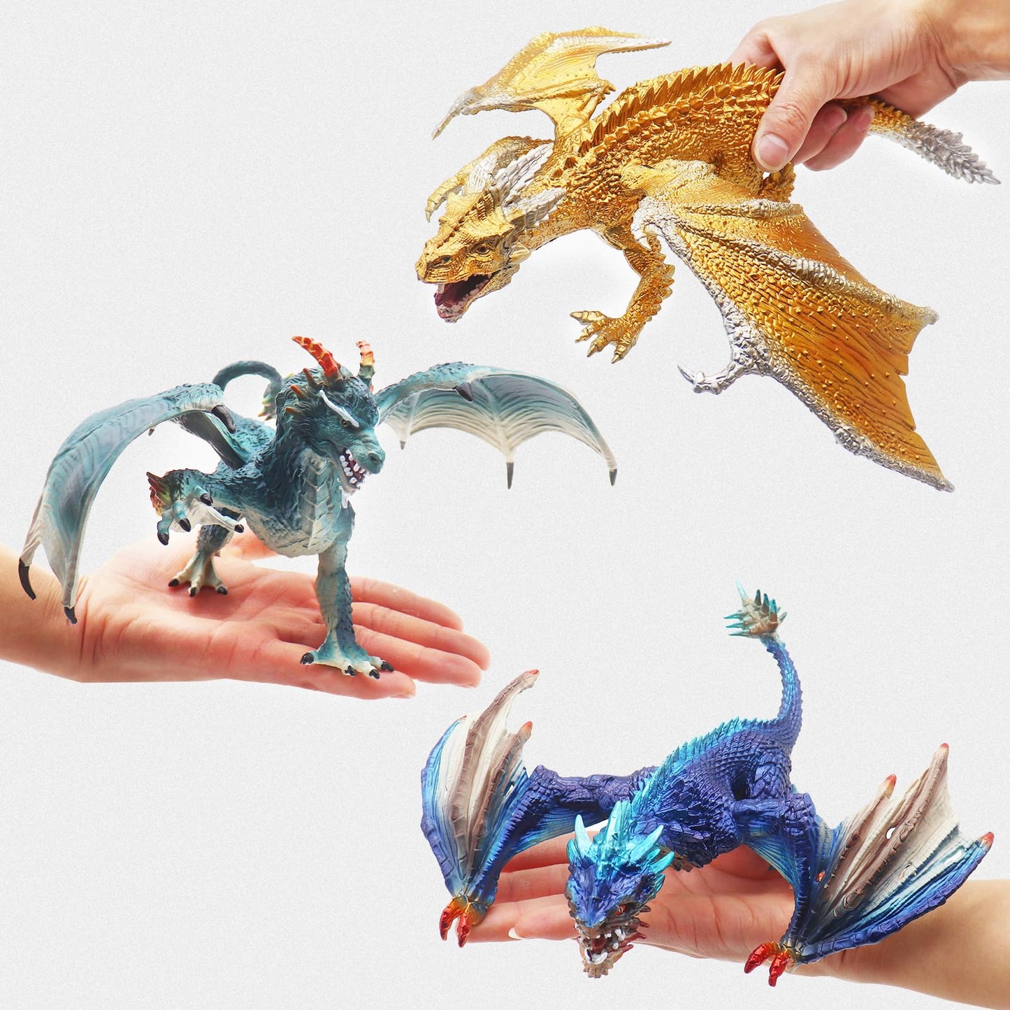 Fistone Western Dragon Toy Set, 3 PCS Realistic Battle Dragon, Lion Dragon, Demon Dragon Figurines, Creature Dragon Playset for Kids, Dragon Toy Action Figure for Kids Ages 3+