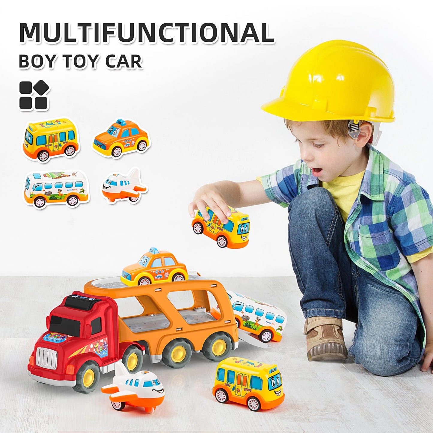 Veslier Toddler Toys Car for Boys Girls Age 2-4 3-5, 5 in 1 Carrier Transport City Vehicles Toys,Kids Toy Cars for Toddlers, Christmas Birthday Gift for Toddlers 3+.