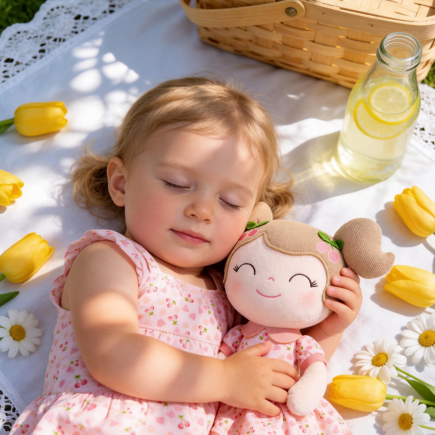 Gloveleya Baby Doll Girl Gifts Plush Toys Soft Dolls Baby Gifts Cherry Girl Pink