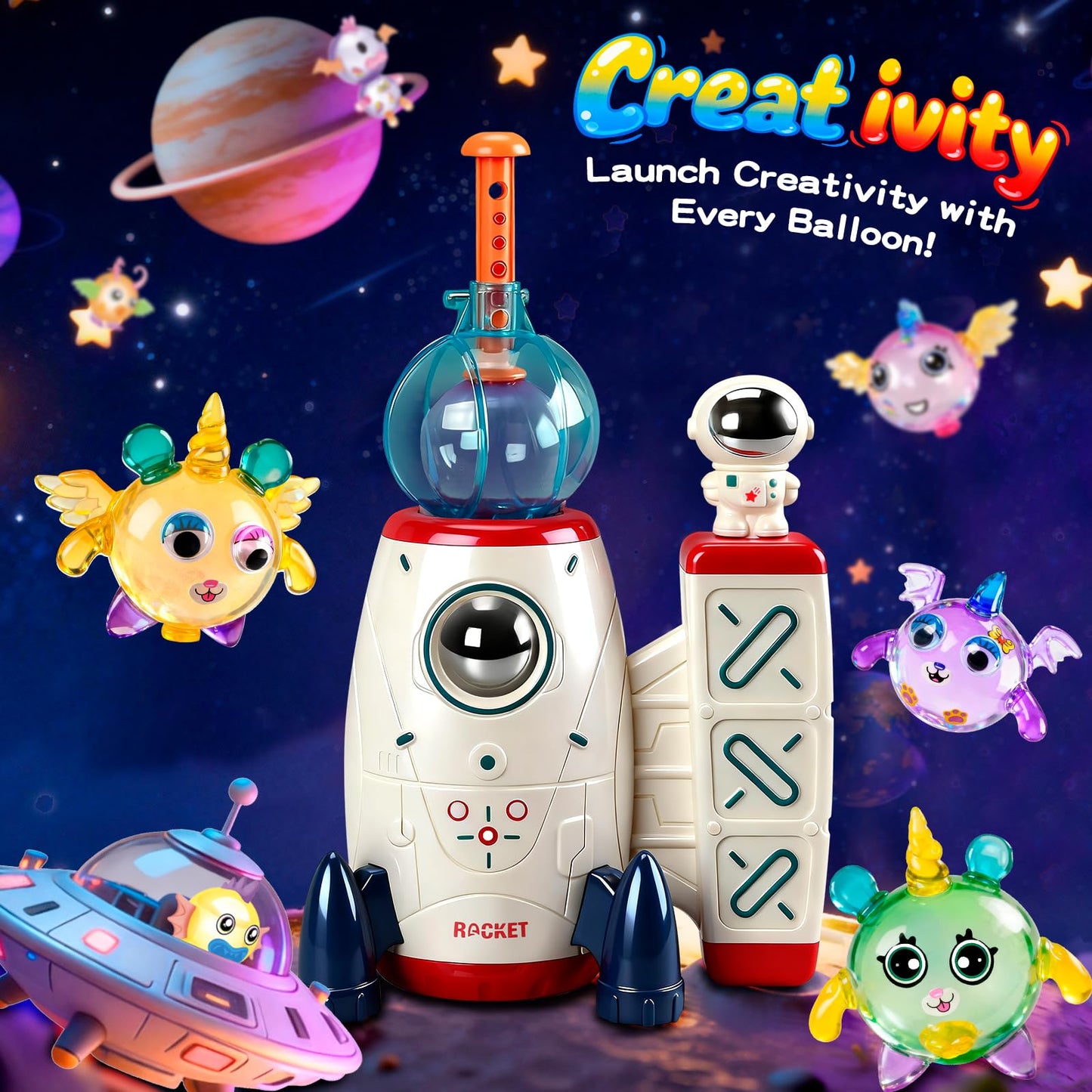 DIY Balloon Animal Craft Kit, Sticker Maker for Kids, Decorated Balloons Toy, Rocket Air Pump Fun with Balloon Monster Pals,Birthday Gifts for Girls Boys,Christmas Craft Kits for Kids