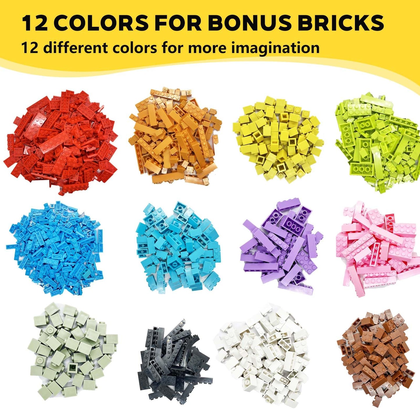 Jodicody 1100 Pieces Building Bricks, Classic Bulk Building Blocks for Kids with Wheels and Axles Sets, Steering Wheels, Windshield, Compatible with All Major Brands, Gifts for Boys Girls Age 6+