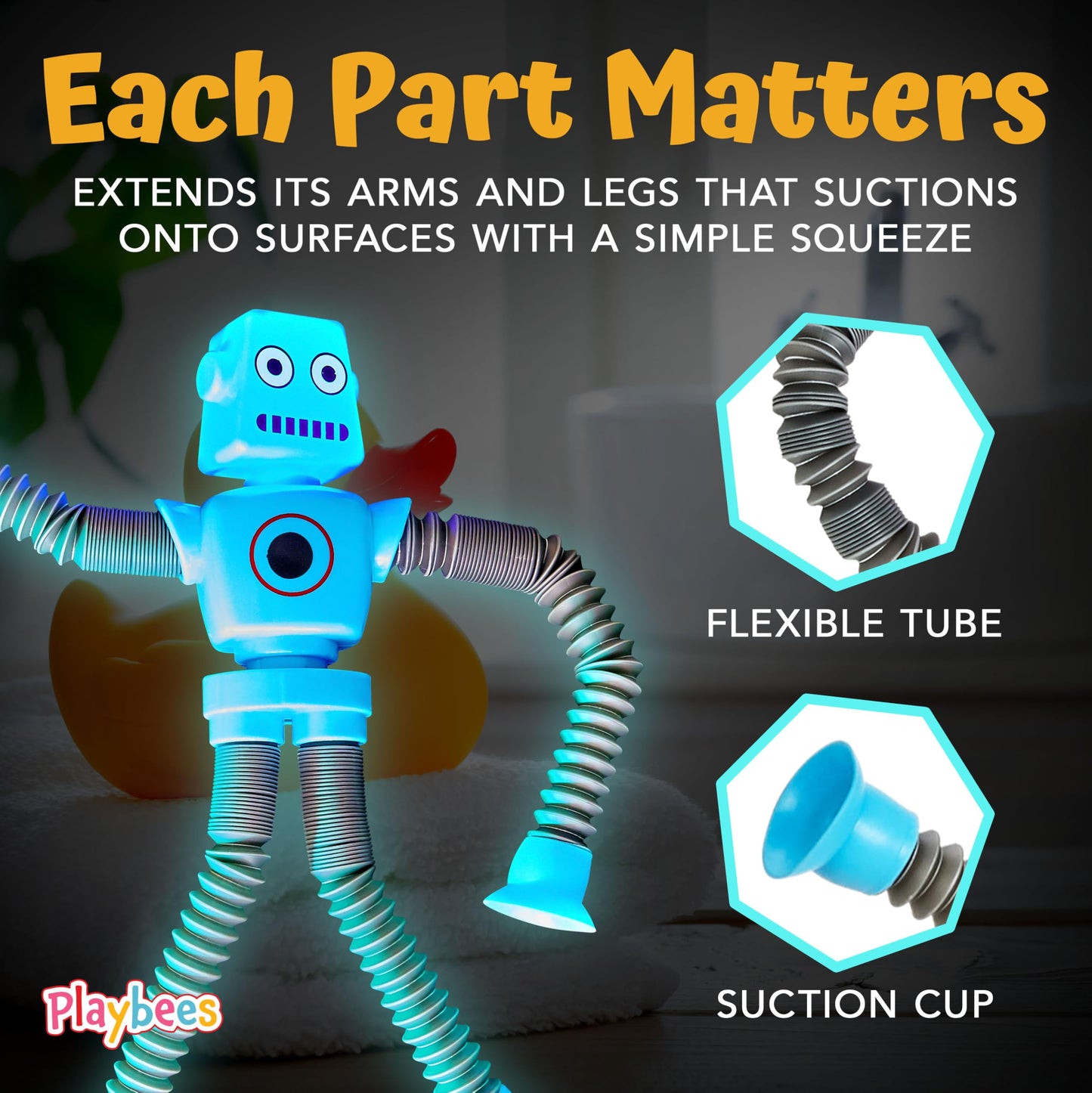 LED Telescopic Suction Cup Robot Toys 12PACK - Shape Changing Educational Fidget Toys, Sensory Toys ADHD Autistic, Stimulating Creative Learning Pop Tubes, Robot Party Favors