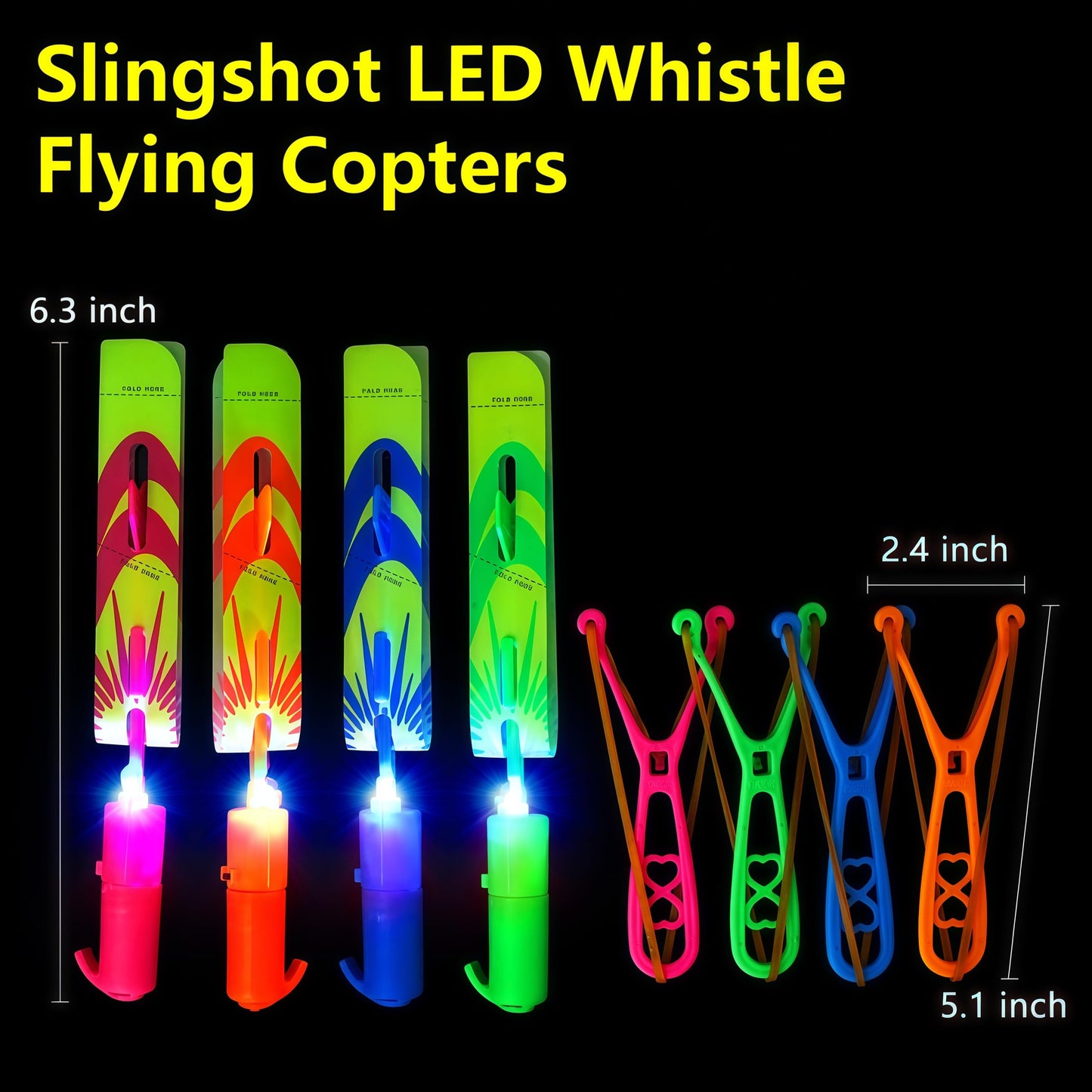 OceanWings LED Flying Set with Whistle,100 Slingshot+100 Glow Helicopter, Flying Toy Outdoor Toy Glow in The Dark Party Supplies Party Favors Bulk for Kids 8-12,4-8 Outdoor Camping Game