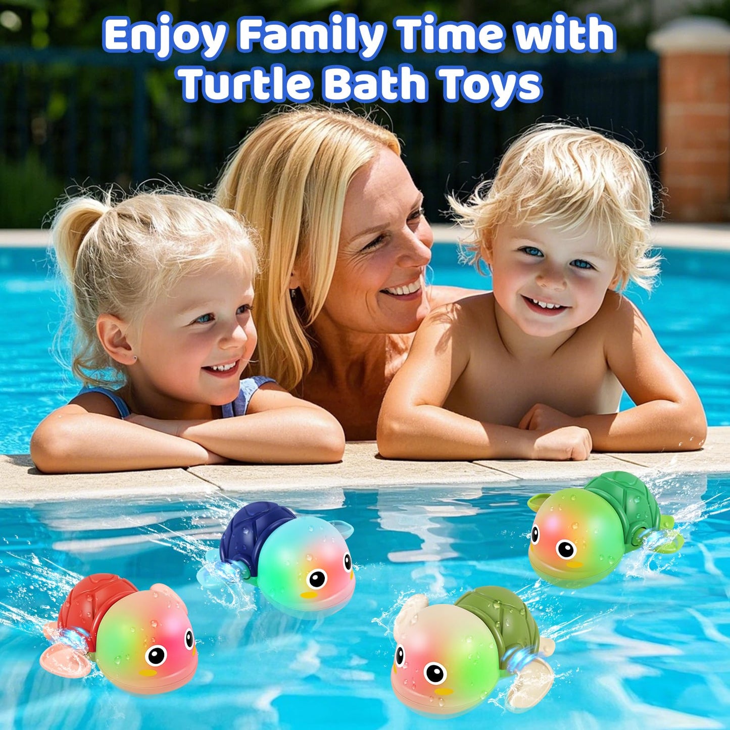 Electric Swimming Turtle Bath Toys - Automatic Swimming with Colorful LED Lights, Rechargeable Light Up Water Pool Floating Toys for Toddlers Kids Ages 1-3 4-8 Year Old Boy Girl
