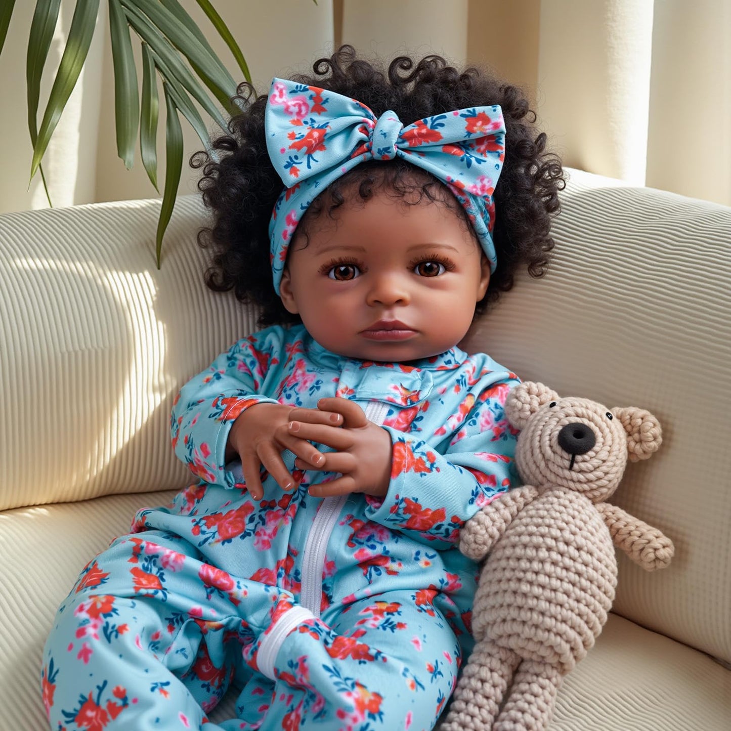 BABESIDE Lifelike Reborn Black Girl- 18-Inch Realistic Newborn Real Life Baby Dolls with Clothes and Toy Gift for Kids Age 3+