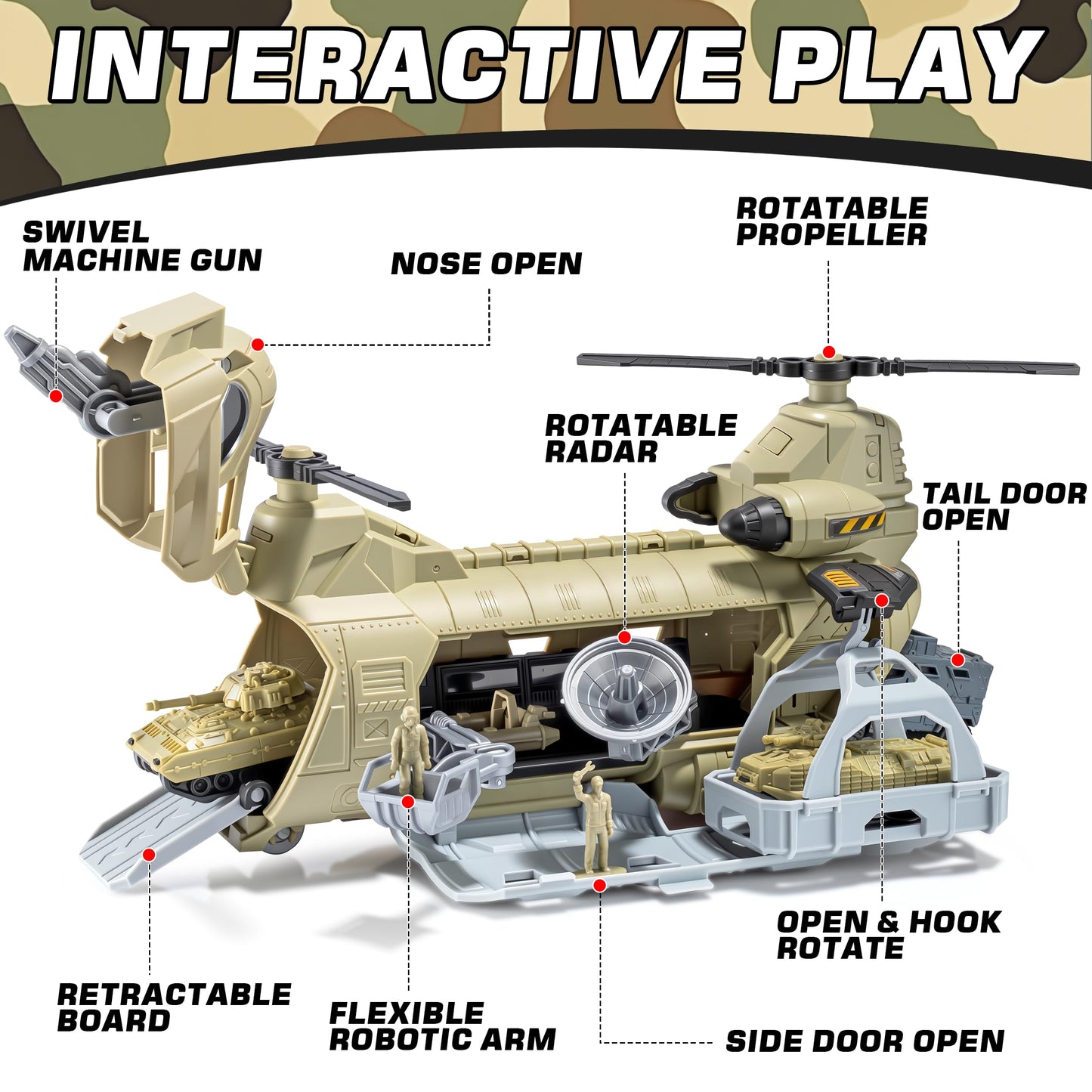 XDUOYJOY Military Helicopter Toys Set, Army Airplane Toys with Vehicles, Trucks, Tanks, Fighter Jets, Plane, Aircraft, Army Men - Christmas Birthday Party Gifts for Kids