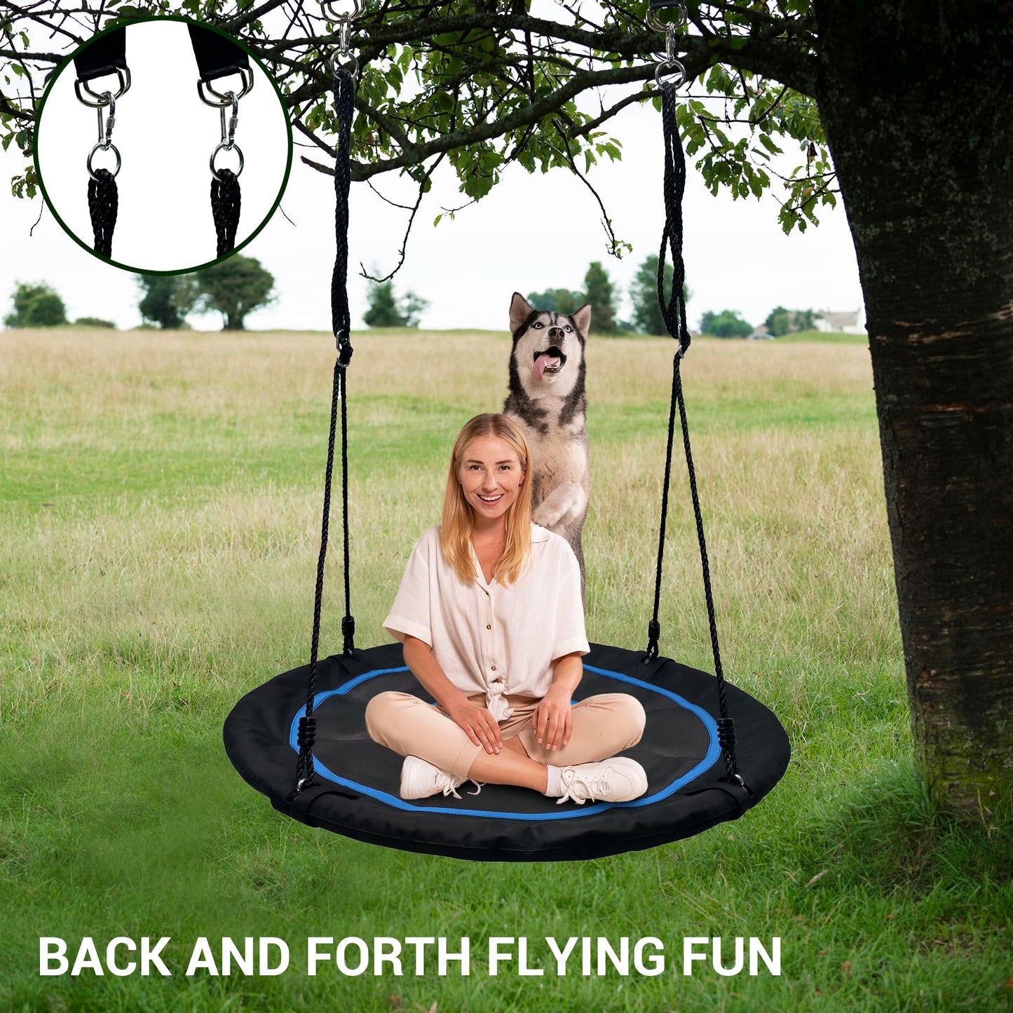 40 Inch Saucer Swing for Kids and Adults OutdoorFlying Tree Swing with Hanging Straps & 360° Swivel 900lbs Weight Capacity Durable Swing Seat for Children (40 Inch)