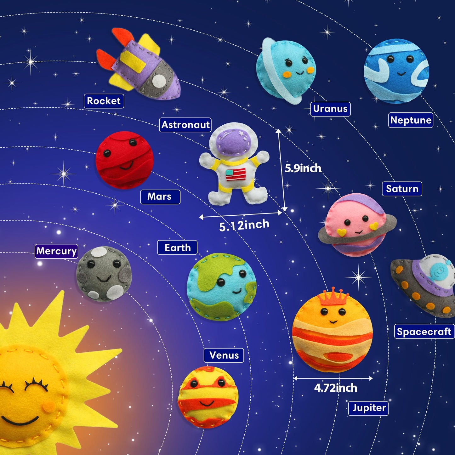 Flying Childhood Solar System Sewing Kit for Kids - Beginner Felt Craft Kits - Montessori Toys Gifts for Girls Boys 6 7 8 9 Toddler DIY Projects Classroom Must Haves