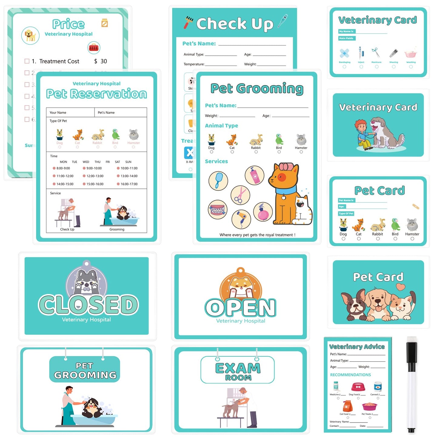 SHIQIKEJIPTY 8 PCS Pretend Play Vet Kit Animal Care Pretend Play Veterinarian Supplies Pretend Vet Notepad Kids Double-Sided Imagination Playtime Pads Doctor 30 Pages with Pen for Toddler
