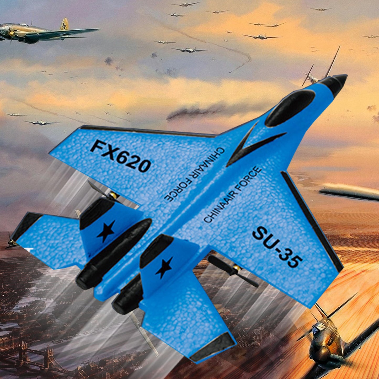 Eayaele SU-35 RC Plane, 2CH Remote Control Airplane, Ready & Easy to Fly for Beginners, RC Aircraft Jet with Luminous (Blue)