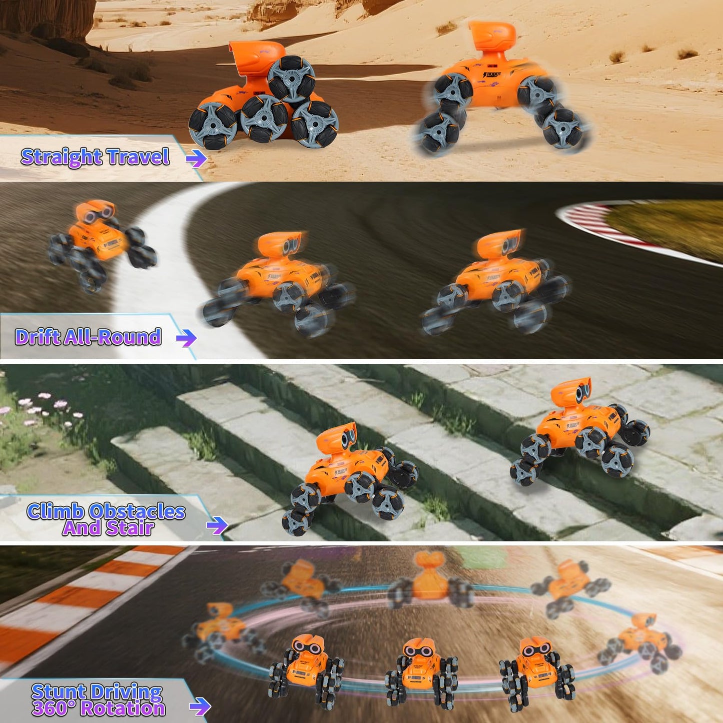 Robot Toy,8 Wheels RC Stunt Robot Toys for Boys Ages 6 7 8-12 13 14 Year Old Kids with Lights Musicand LED Eyes,2.4Ghz,360° Rotation,Gift for Kids Birthday Christmas (Orange)