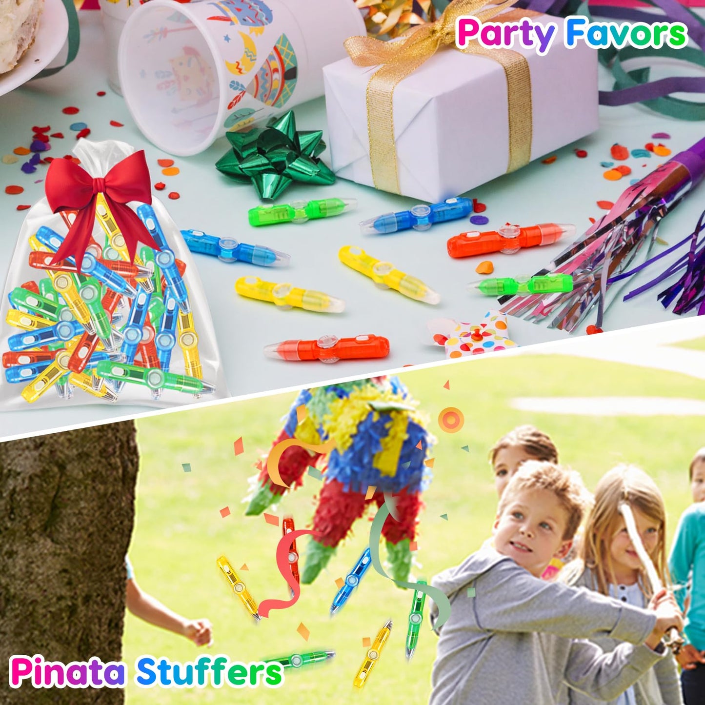 Thremhoo 24PCS Glow Fidget Spinner Pens Light Up Party Favors Treat Goodie Bags Stuffers Classroom Bulk Toys for Kids Prizes Toddlers Spinning Pens Boys Girls Birthday Students End Of The Years Gifts