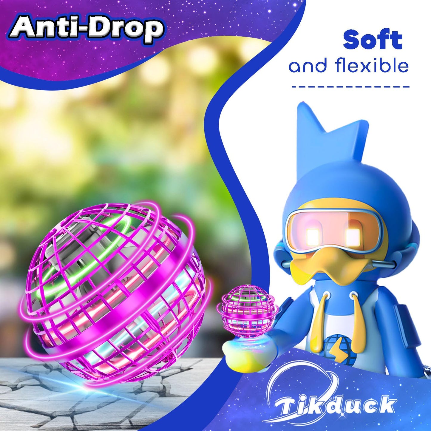 Tikduck 1 Pack Pink Flying Orb Ball, 1 Pack Blue Flying Bouncing Ball Toy, 2025 Cool Stuff Christmas Birthday Toy Gift, for Kids Age 6 7 8 9 10