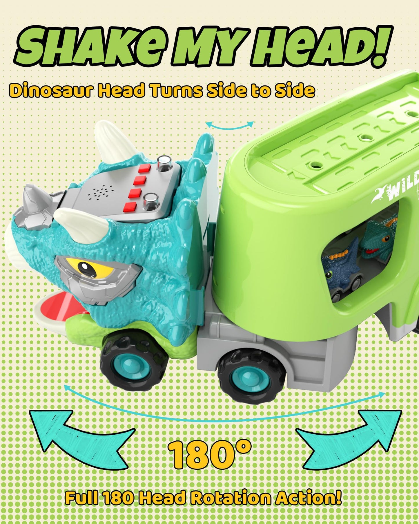 LADFAR Dinosaur Toys for Kids 3-5, Toddler Boy Toys, Dinosaur Carrier Truck with 8 Pull Back Cars, Transport Carrier Truck for Toddlers, Birthday Gifts with Music & Lights for 2 3 4 5+ Year Old Boys