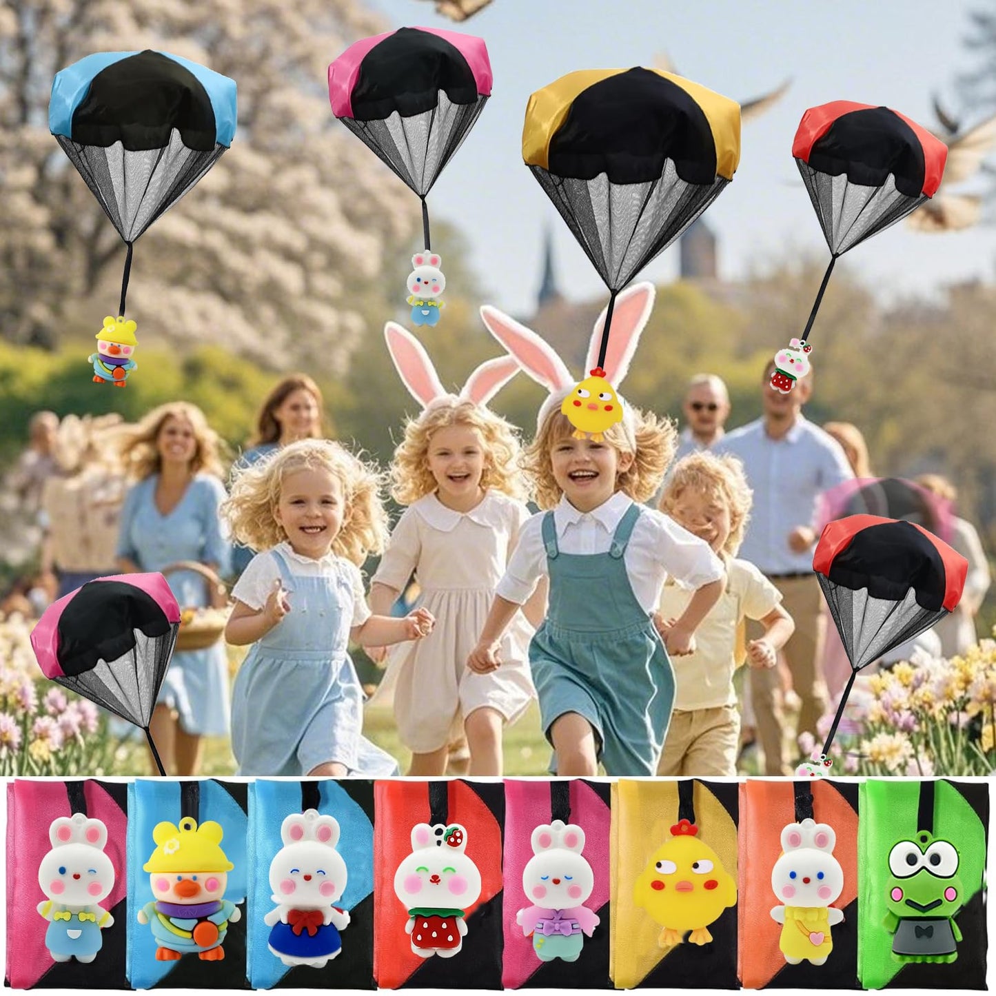 Rdogeia 8PCS Easter Parachute Toys,Easter Basket Stuffers with Hand Throw Flying Toys for Kids Boys Girls Easter Egg Fillers Ideas Gifts, Easter Party Favor