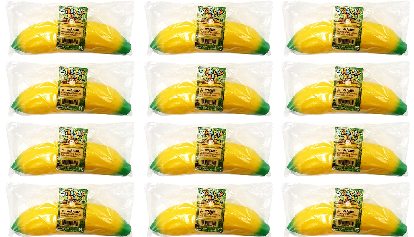 JA-RU Stretchy Banana Toy (12 Fidget Toy Pack) Slow Rising Squishy Fake Banana for Kids. Sand Filled Stress Relief Toy. Gag Gift. Fruit Themed Party Supplies. 3340-12p