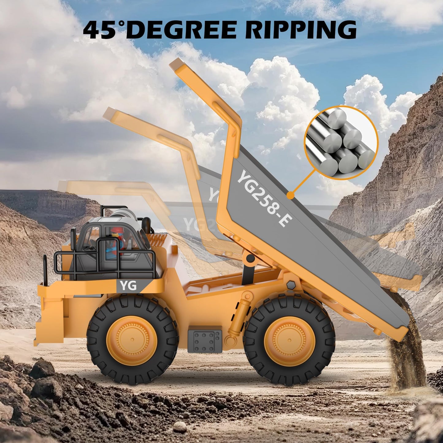 ADTHLIER Remote Control Excavator (11-Channel), Dump Truck, Bulldozer, Loader (9-Channel), 2.4GHz Remote Control Construction Vehicles, Metal Construction, with Cool Lights and Sound Effects, 4-Pcs