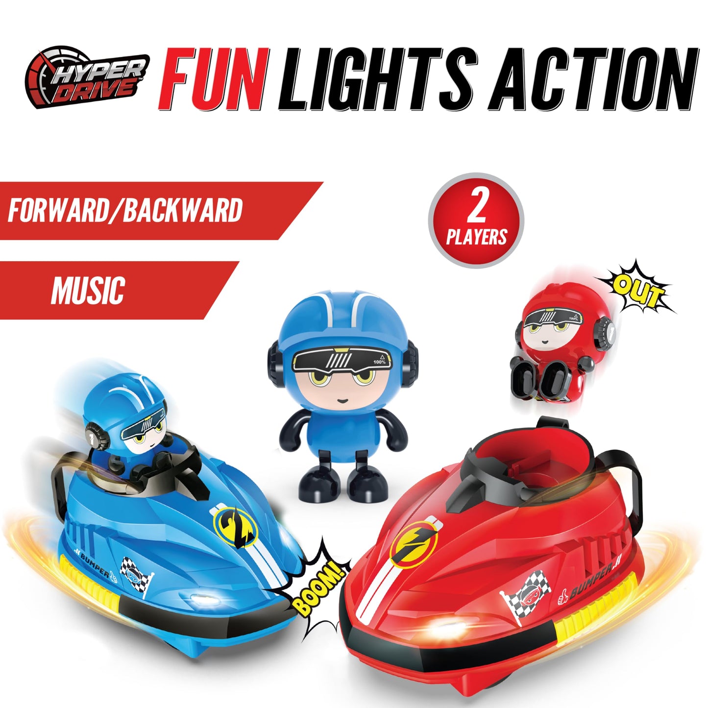 Hyper Drive Remote Control Bumper Car Race Set – 2.4GHz RC Cars with Crash Action, Lights, Sounds & Rechargeable Battery – 2 Player Kids Racing Toy