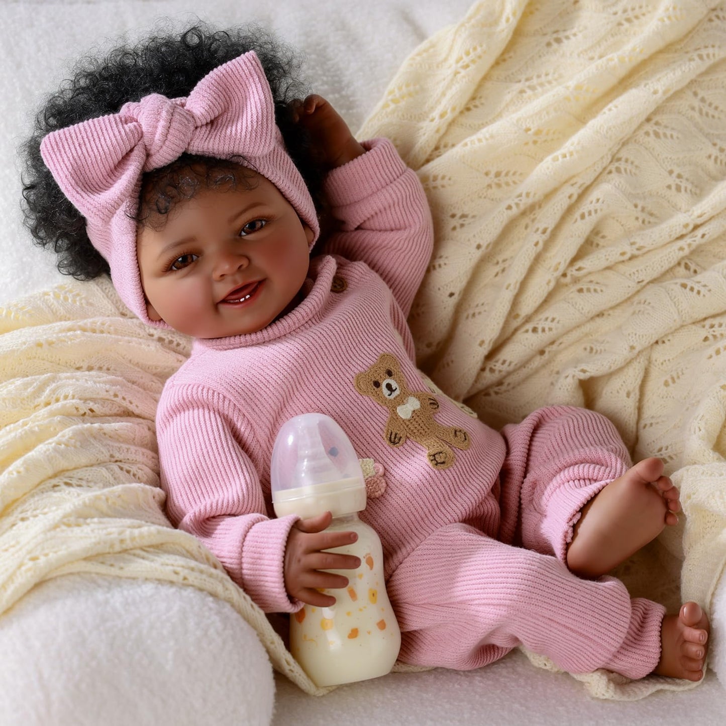 BABESIDE Lifelike Reborn Baby Dolls Black - 17-Inch Baby-Soft Body & Curls Realistic-Newborn Baby Doll African American Real Life Baby Dolls Cloth Body for Kids