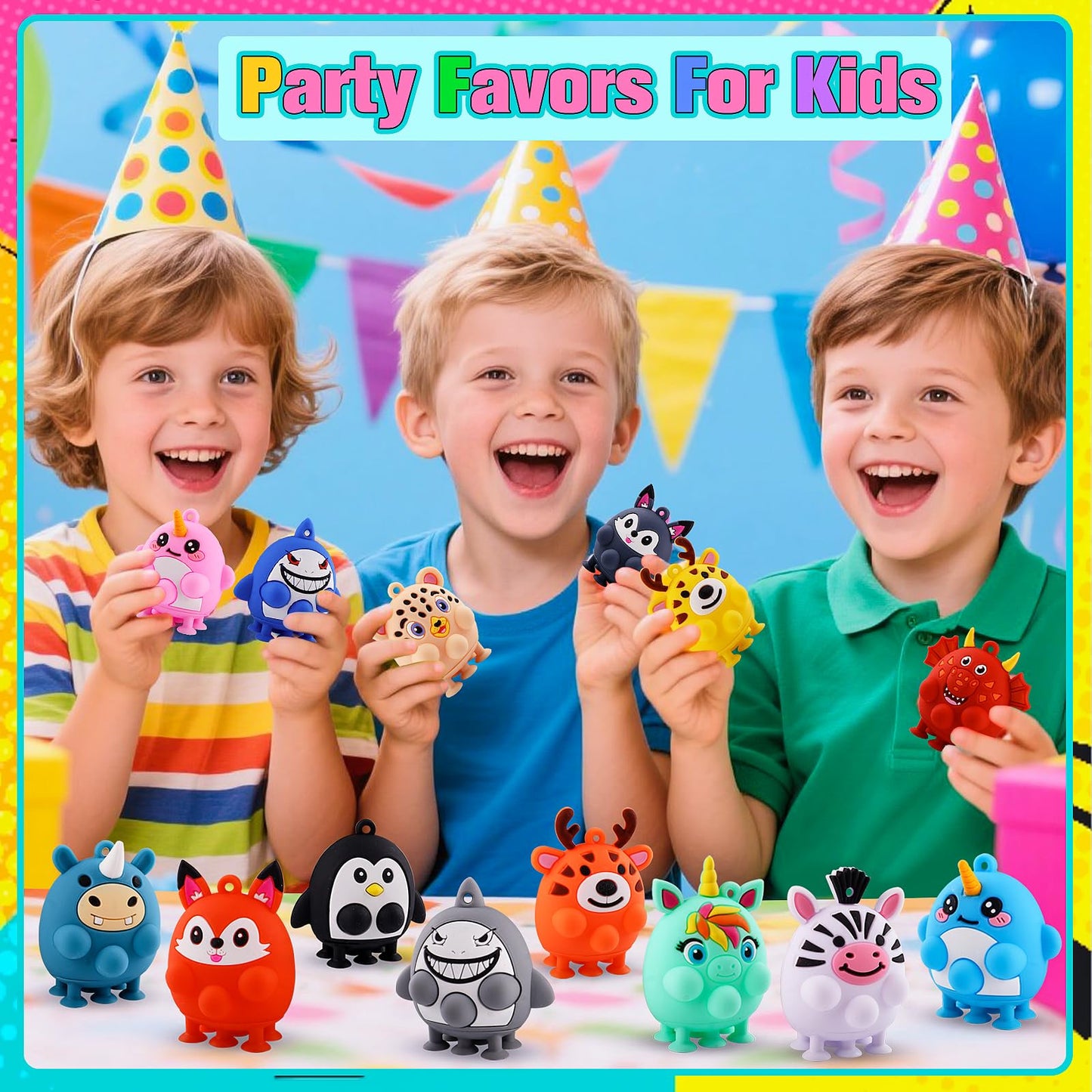 ChildFun 24 PCS Party Favors for Kids, Silicone Animal Pop Fidget Toys with Suction, Birthday Gifts for Boy Girls, Treasure Box Toys, Goodie Bag Stuffers, Prizes for Kids