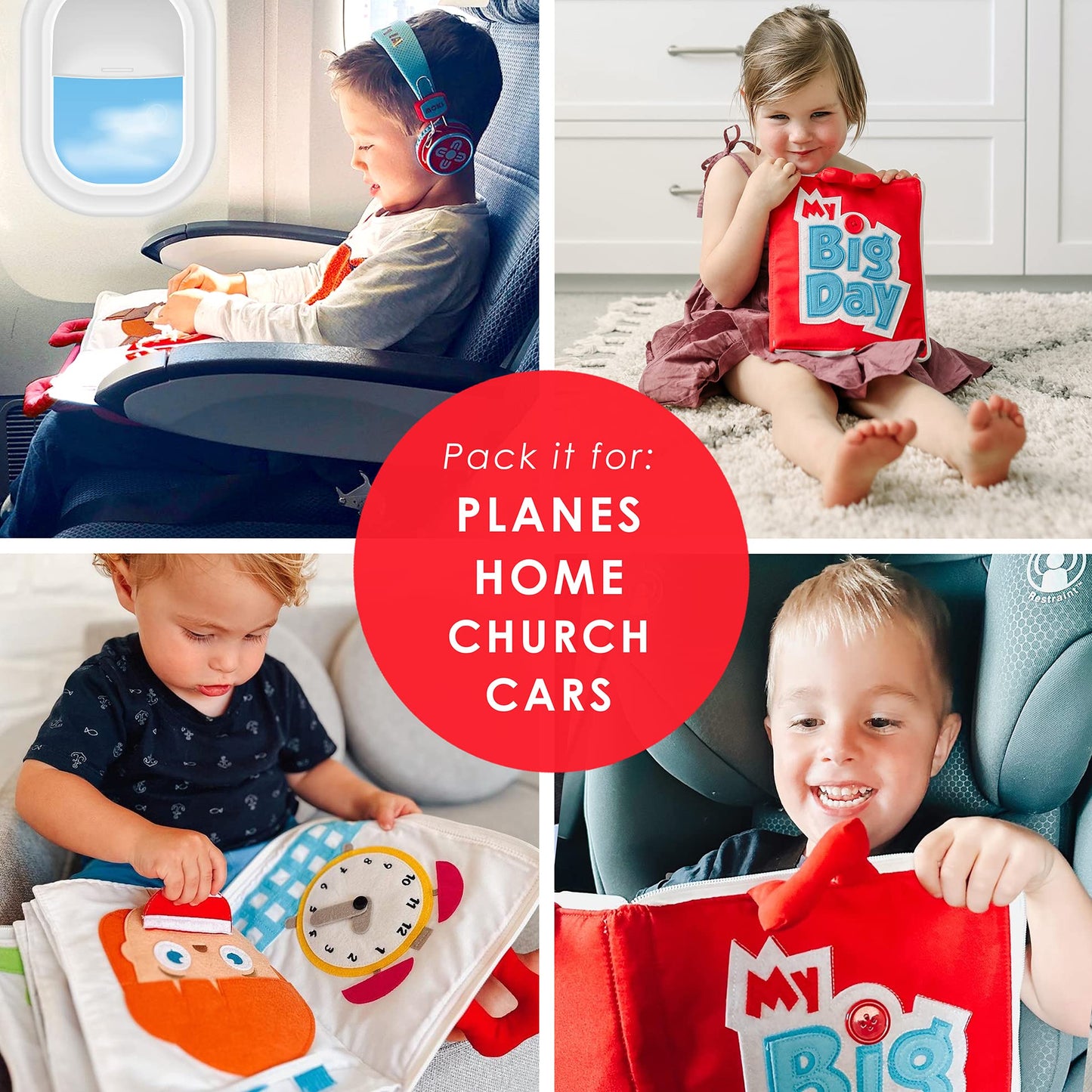 Curious Columbus Quiet Book – Large Fabric Montessori Activity Book with 10 Pages for Learning and Quiet Play, Airplane and Road Trip Travel Toy