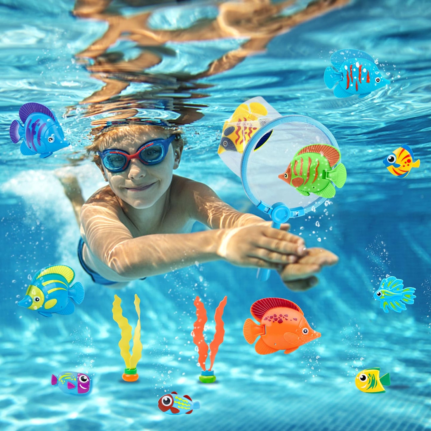 Korlon Tec 23 Pcs Pool Toys for Kids, Bath Toys Dive and Grab Fishing Game Set, Diving Toys for Summer Pool Swimming Bath Time