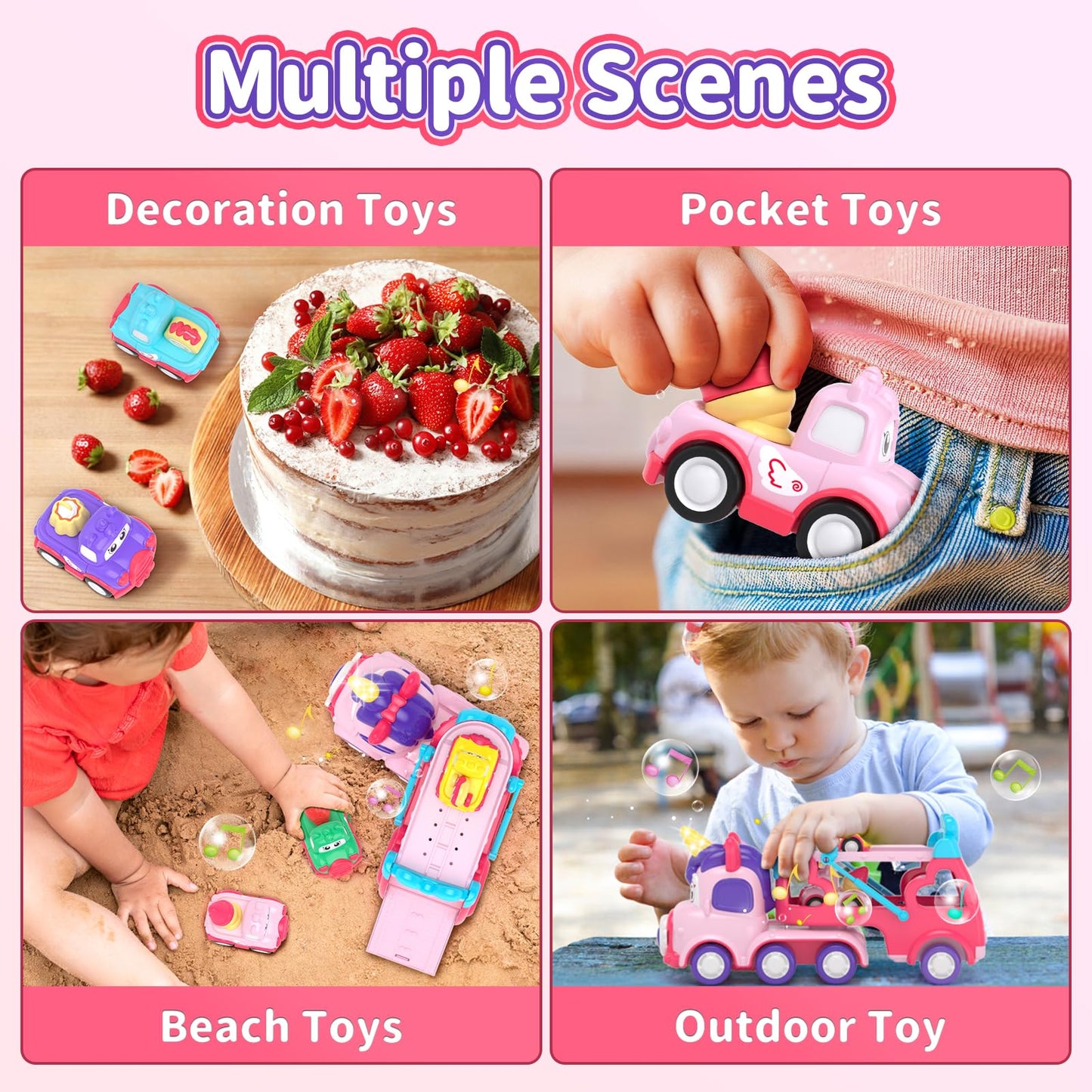usrela 7 in 1 Unicorn Carrier Truck Toy for 1 2 Year Old Girl Car with Light & Music, Princess Toddler Girl Toys Age 2 3, Girl Car Toys for 1 2 3 Year Old Birthday Gifts Christmas for Baby Girl