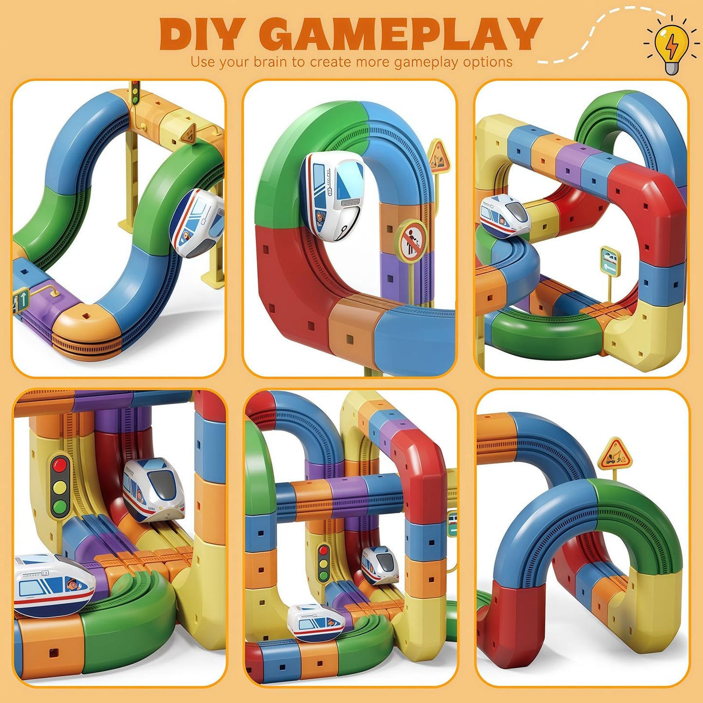 Magical Track Car Toys,Flexible Car Track Magical Train Set,DIY Race Car Track Building Kits with Train and Traffic Signs,for 4-8 Year Old Boy Toys Boys Girls Birthday Party Gifts (81PCS)