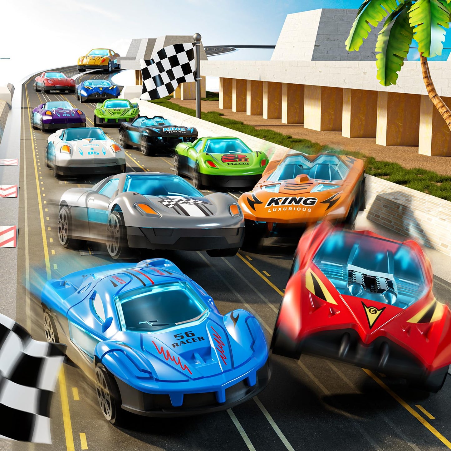 GYYCKTD Race Track Truck Toys for 3 4 5 6 7 8 Years Old Boys, Carrier Vehicle Playset with 12 Die-Cast Racing Car Toys, 2-Tier Storage, Car Ramps, Birthday Gifts for Toddlers Kids Girls Age 3-5 4-8