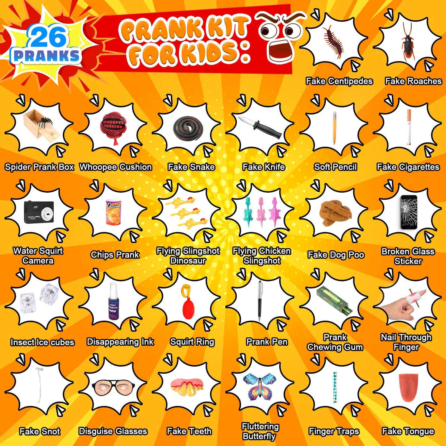 Lokuc Pranks Kit for Kids Adults, 40 PCS Prank Stuff, Ultimate Pranks Scare Kit is Perfect for April Fools, Halloween, Christmas, Birthday Gifts