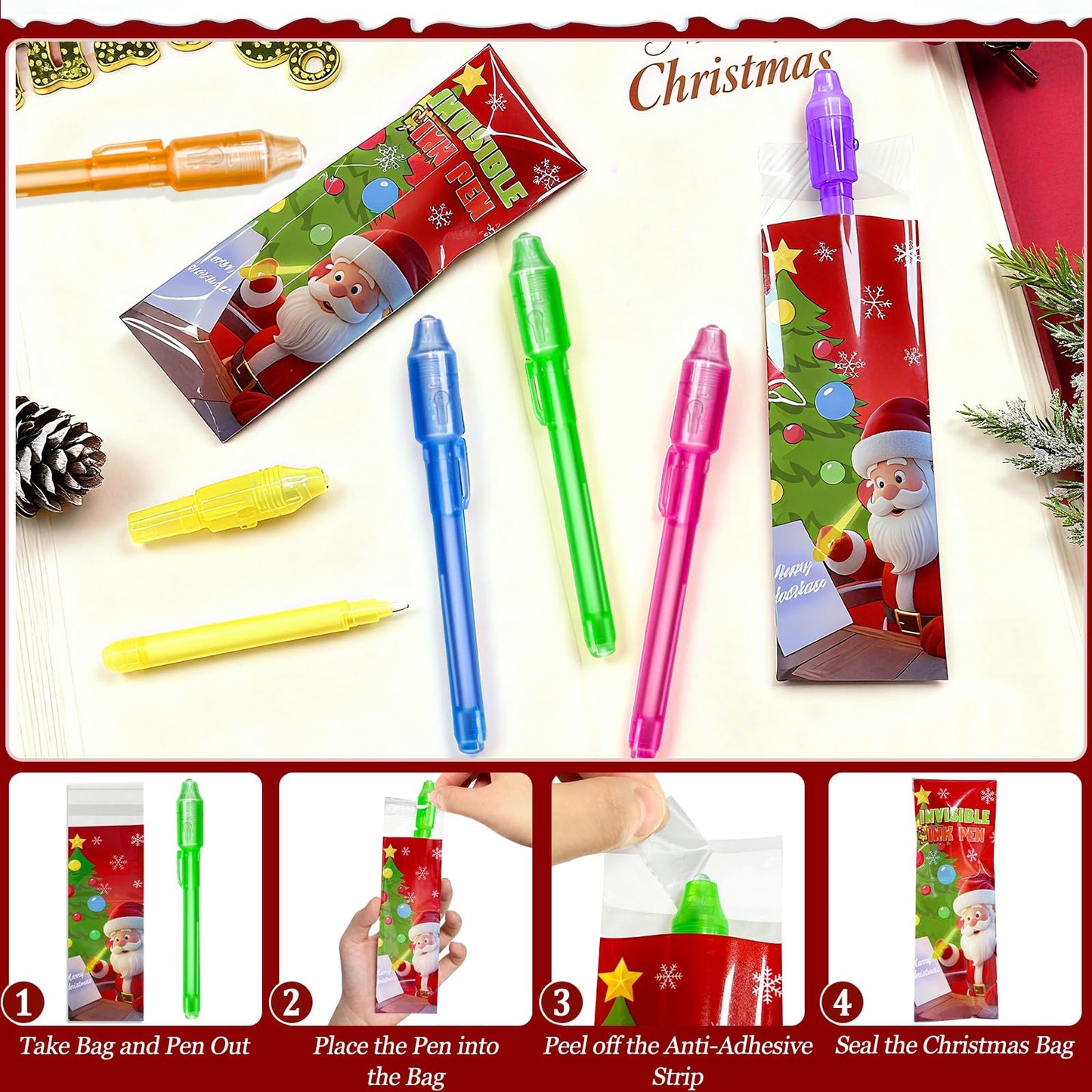iGeeKid 6 Pack Invisible Ink Pen with UV Light,Easter Basket Party Favor for Kids Gift Bag, Stocking Stuffer for Kids, Secret Spy Pens Magic Disappearing Ink Marker for Goodie Bag Xmas, New Year's Eve
