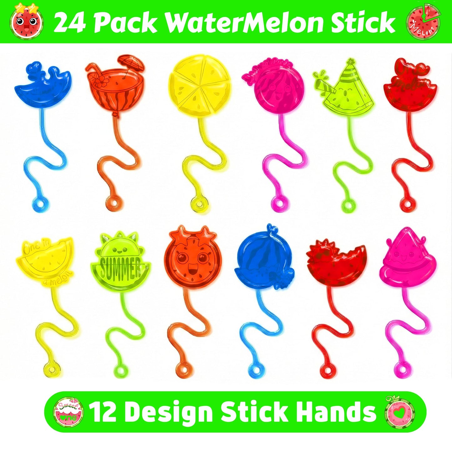 48PCS Watermelon Party Favors - 24PCS Temporary Tattoos & 24PCS Stick Hands Party - Perfect Birthday Party Supplies, Goodie Bag Stuffers, Treasure Box Toys, Classroom Prizes, and Student Gifts