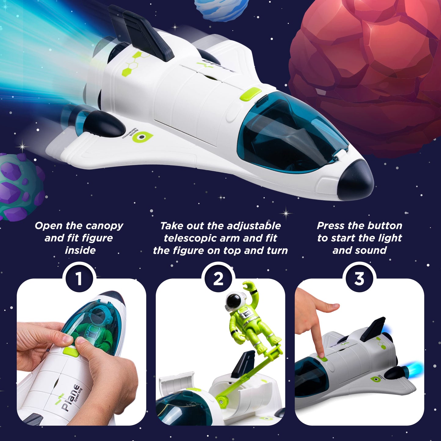 CHUKOO [Upgraded Set] Space Toys for Kids 3 4 5 6 7 8, Space Shuttle with Rocket Ship Toys - 4 Astronauts, Station, & Rover, Spaceship Toy, Rocketship Solar System Playset